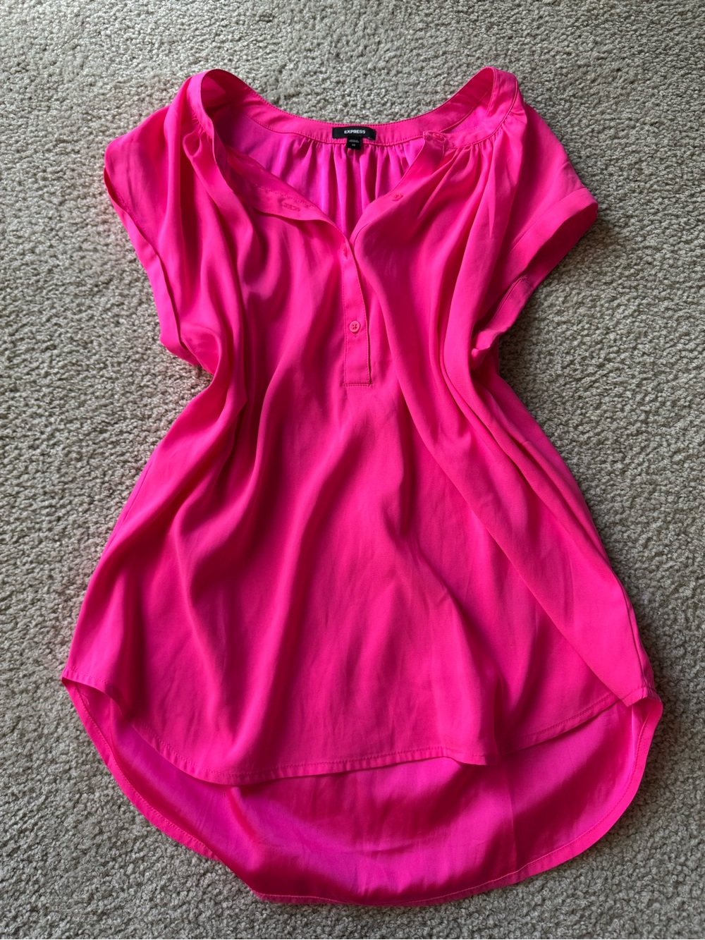 Express Hot Pink Split-Neck Tunic Blouse Y2K casual loose fit